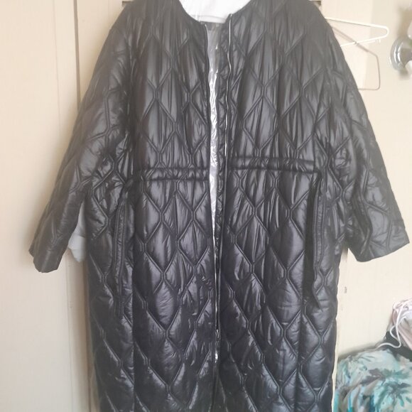 Ganni Black Shiny Quilt Long Coat- - Picture 7 of 7